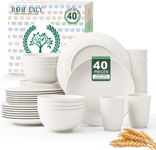 Wheat Straw Dinnerware Set for 8 - Unbreakable Plates & Bowls