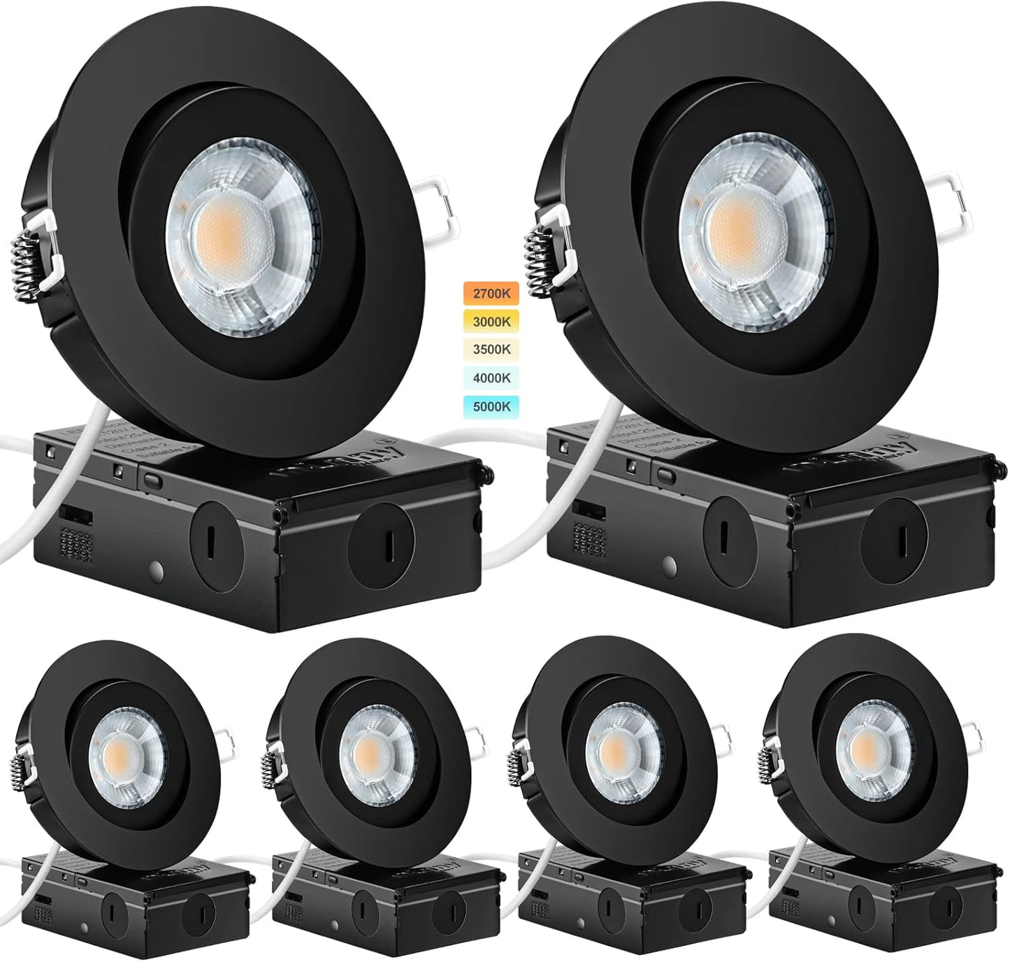 Black Gimbal Recessed Lights 4 Inch - Dimmable & Adjustable