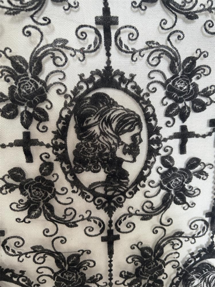 Soft Black Skull Lace Fabric - DIY Halloween Dress Overlay