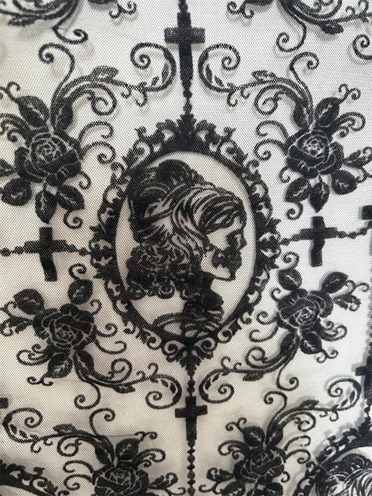 Soft Black Skull Lace Fabric - DIY Halloween Dress Overlay