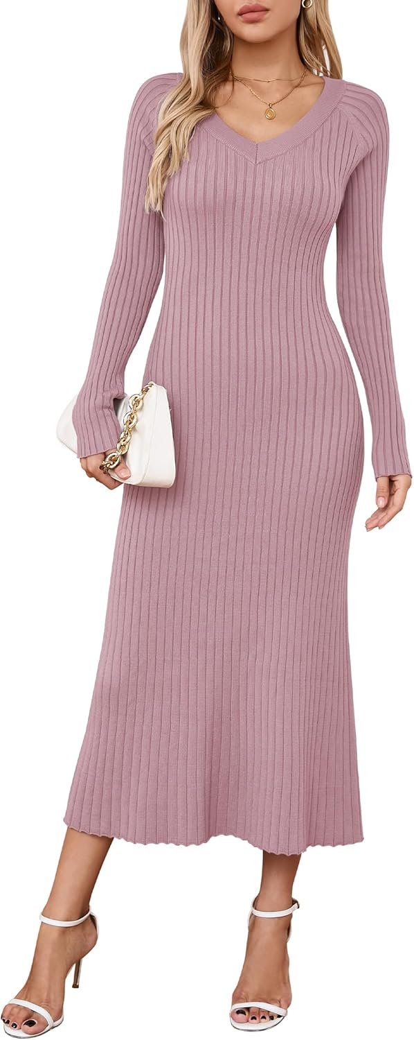 Arach&Cloz V Neck Long Sleeve Fishtail Sweater Dress Review