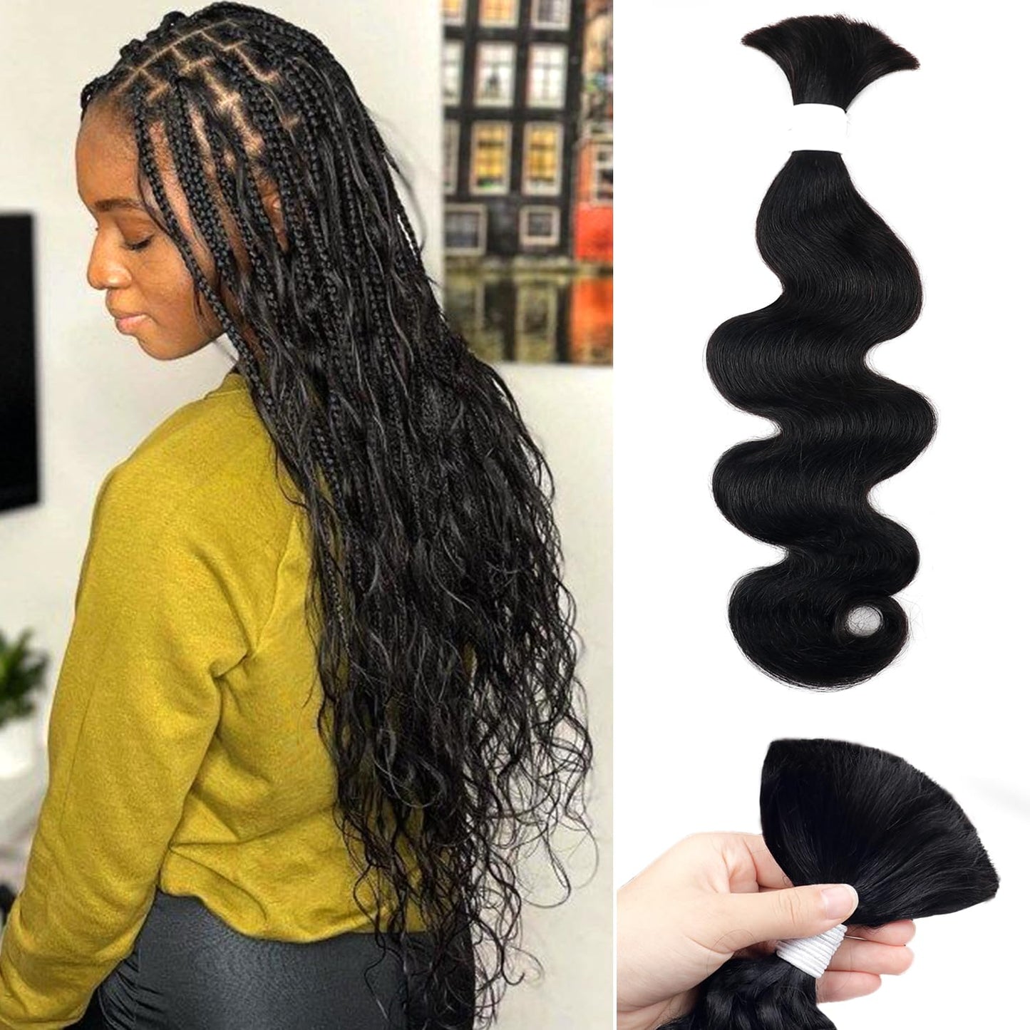 Natural Black Body Wave Curly Bulk Human Braiding Hair 14 Inch