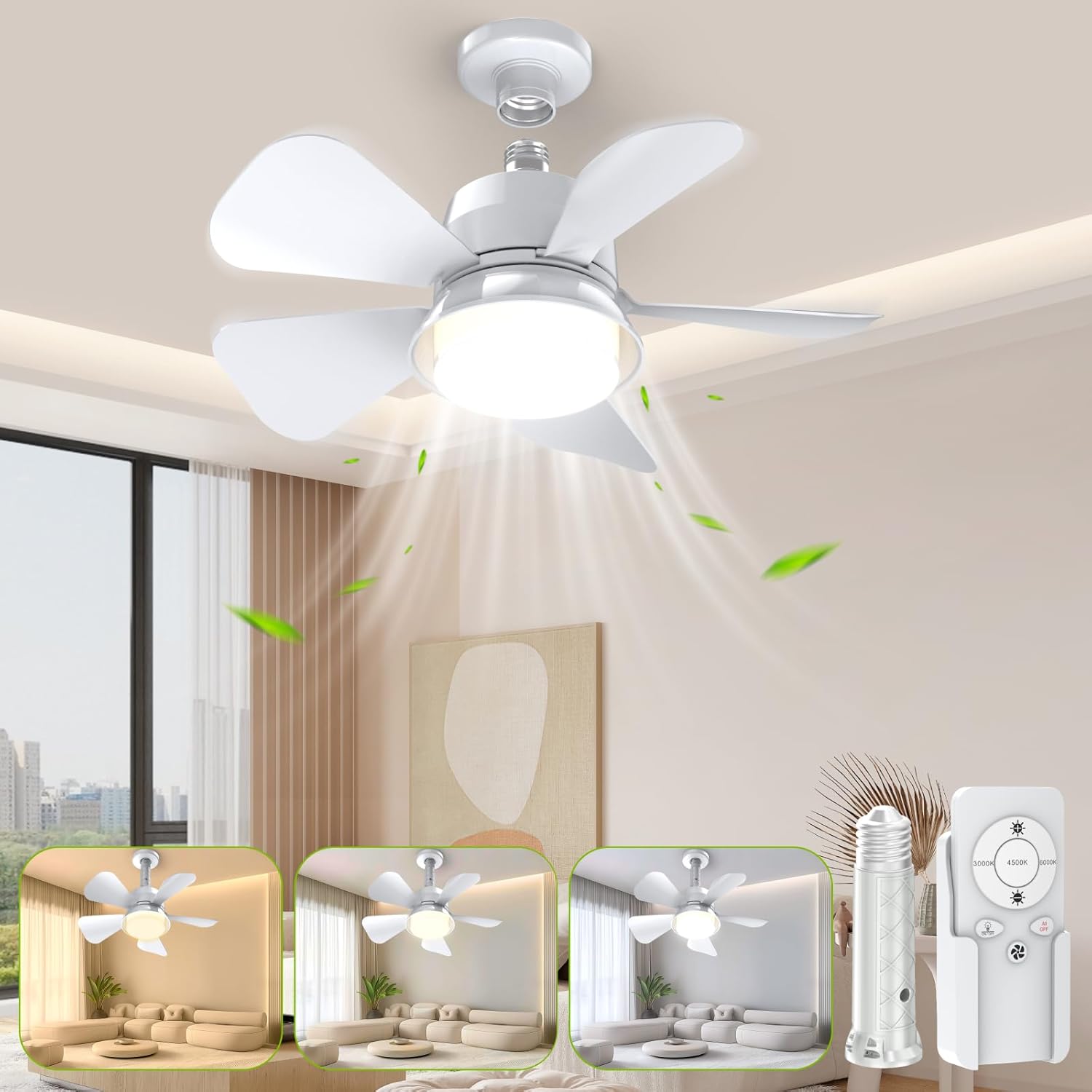 Socket Fan Light: 2 In 1 Ceiling Fans with Dimmable Bulb