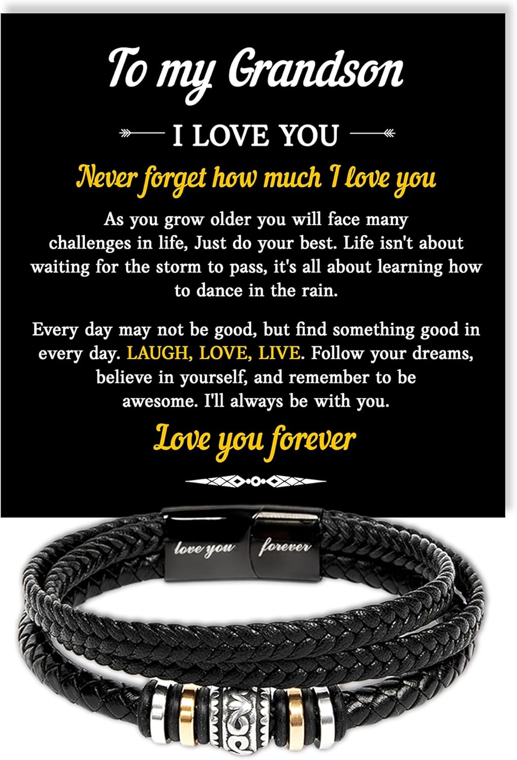 VIRAGIL To My Grandson Leather Bracelet Meaningful Gift