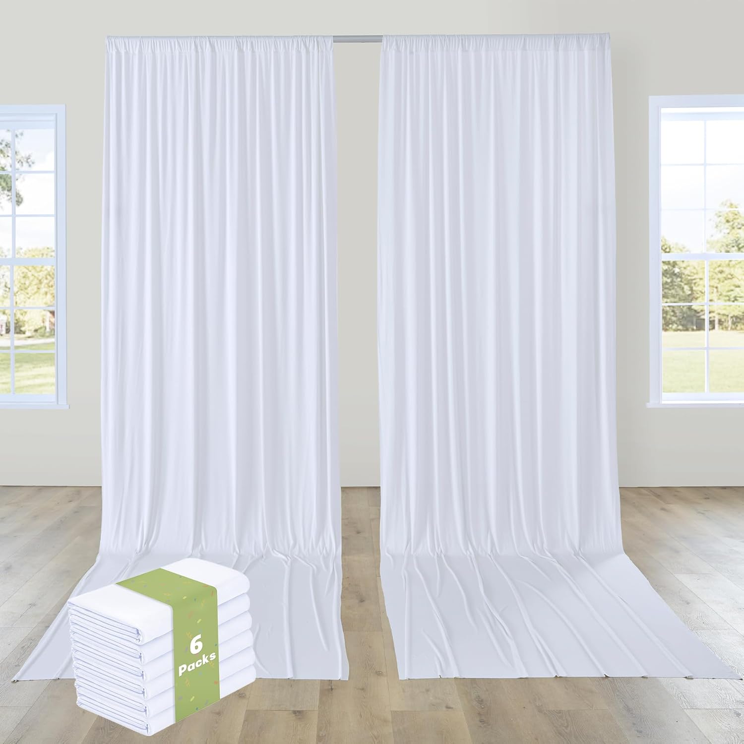 White Backdrop Curtain Set - Wrinkle Free, Perfect for Parties!