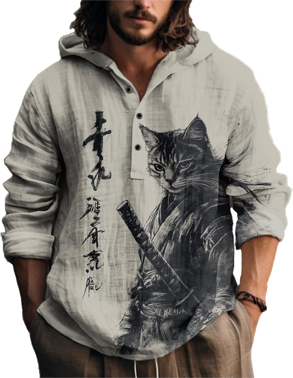 Stylish Japanese Art Hooded Shirt for Men