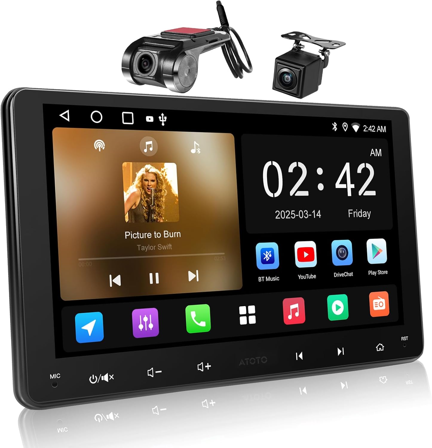 Double-DIN Car Stereo 9 Inch with Wireless CarPlay & Android Auto