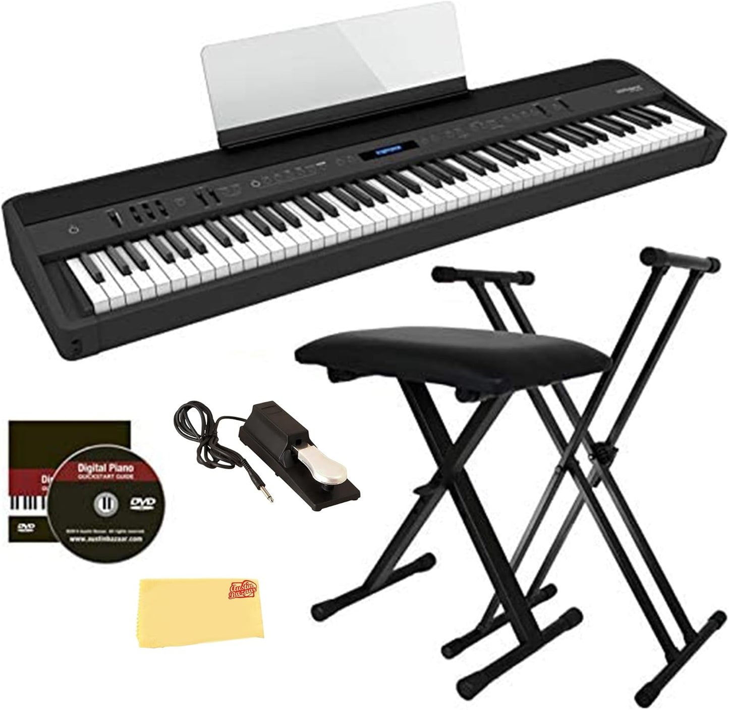 Roland FP-90X 88-Key Digital Piano Bundle with Stand and Lessons