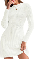 Womens Long Sleeve Ribbed Bodycon Sweater Mini Dress - Slim Fit