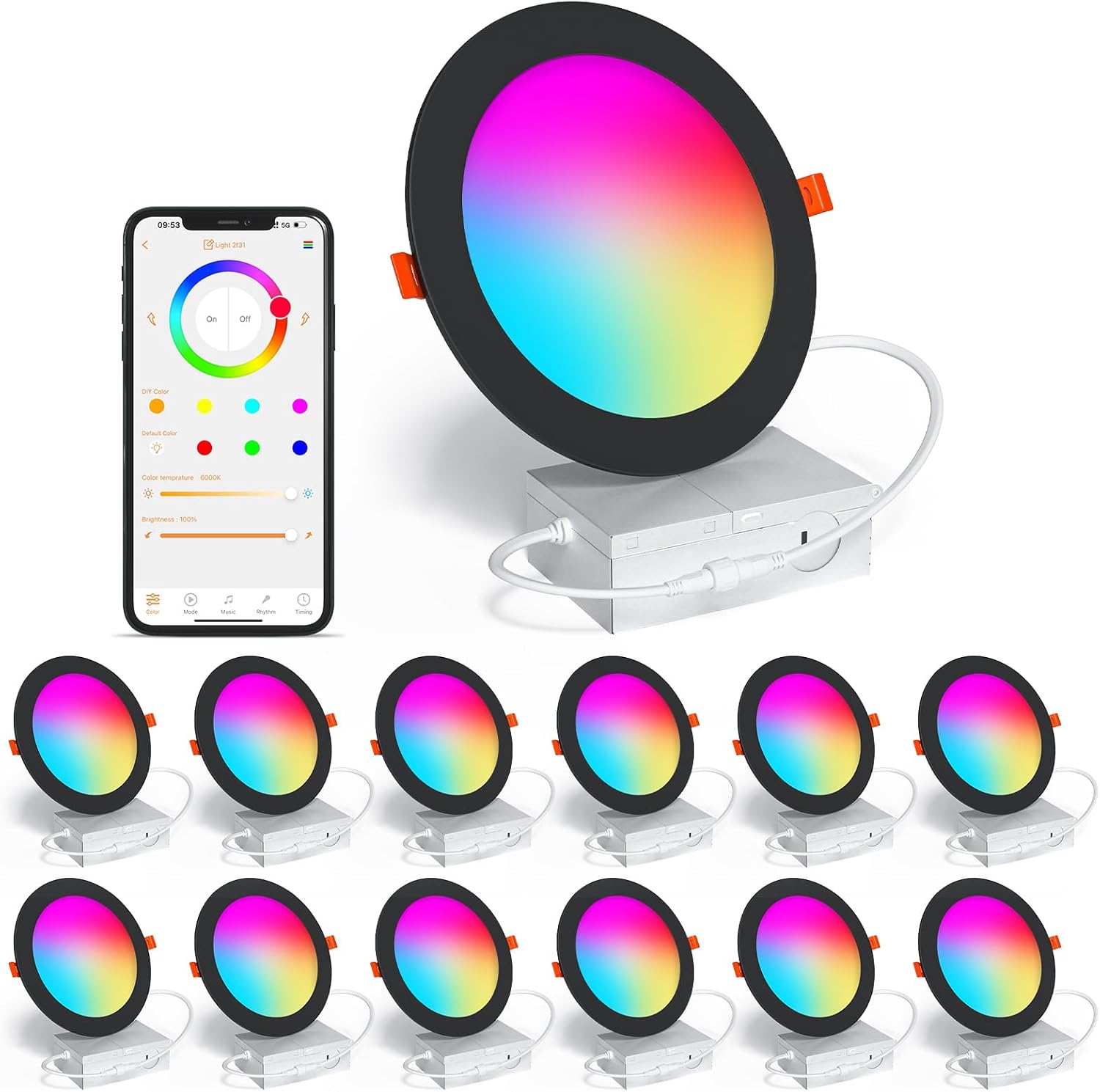 Smart Recessed Lighting 6 Inch RGBCW Color Changing LED Downlight