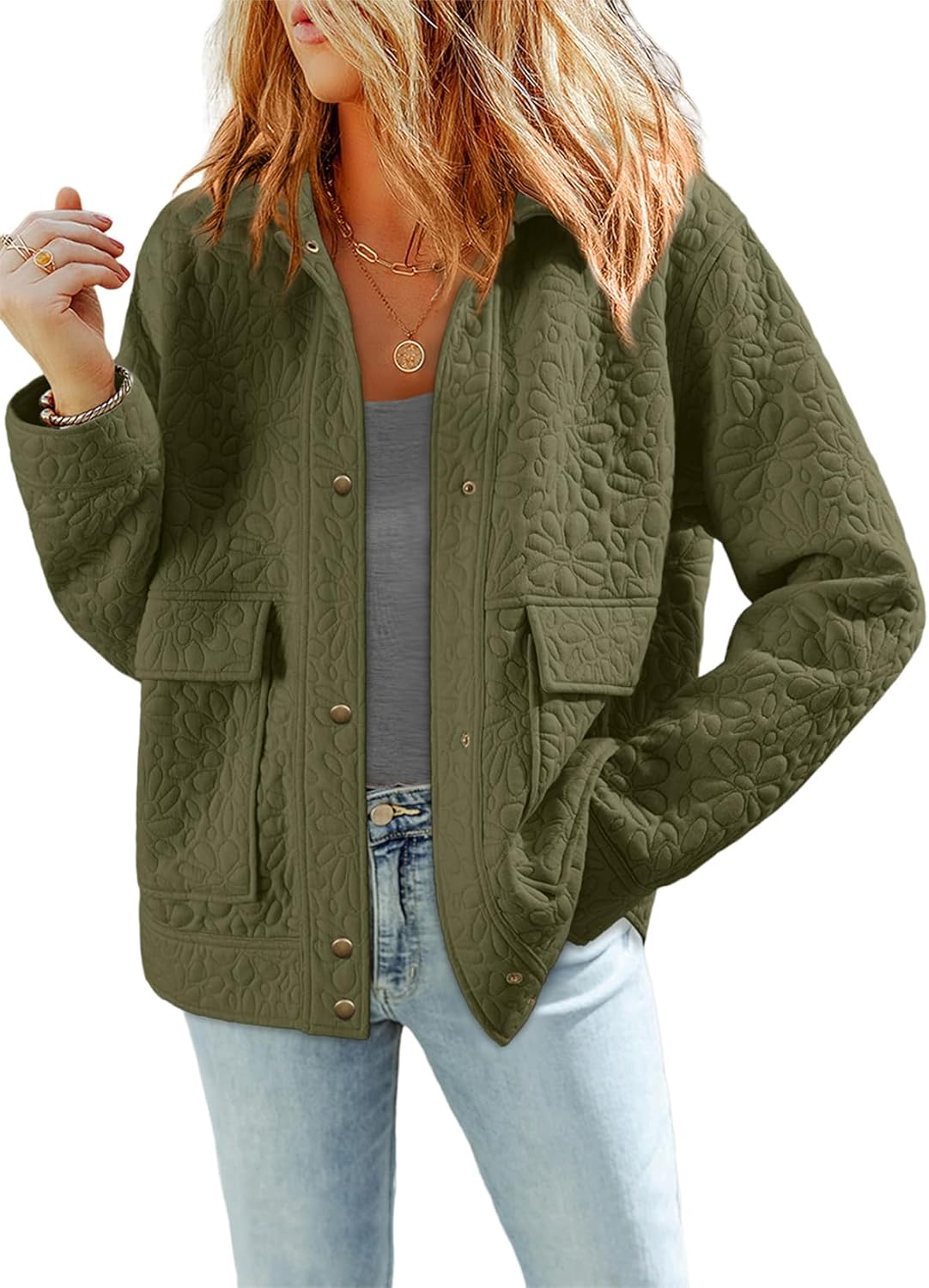 Dokotoo Casual Long Sleeve Collared Jacquard Coats for Women