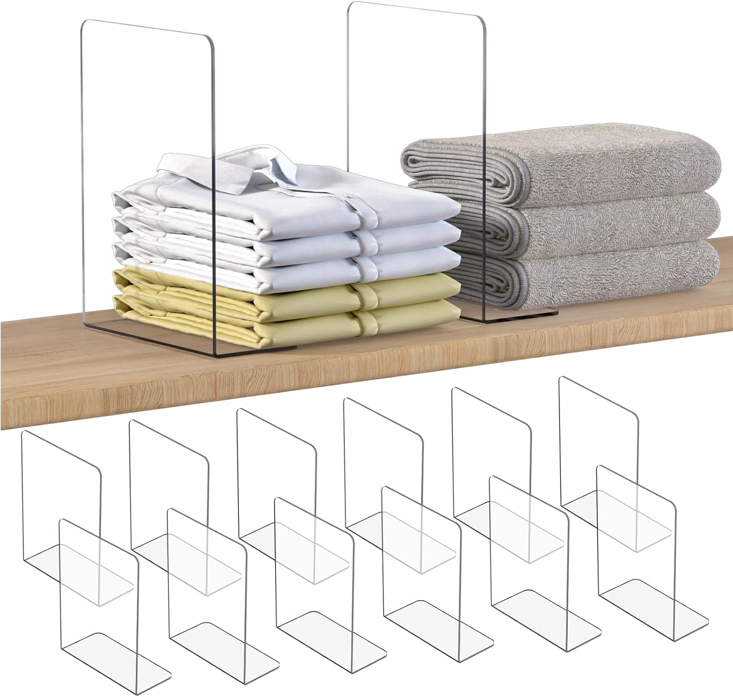 OKPOW Shelf Dividers for Closet Organization - 12 Pack Clear