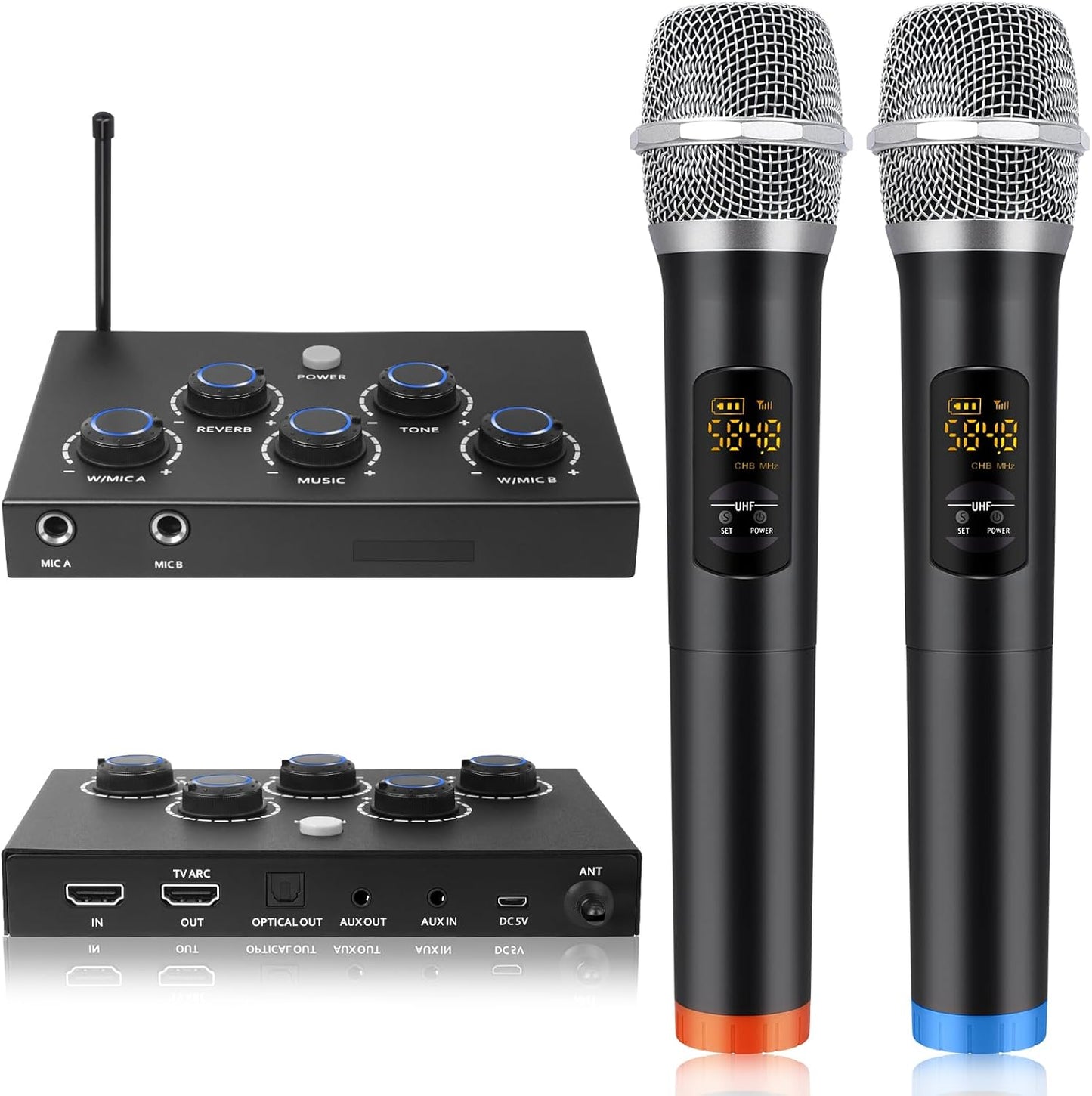 Wireless Karaoke System with UHF Microphone Mixer for TV