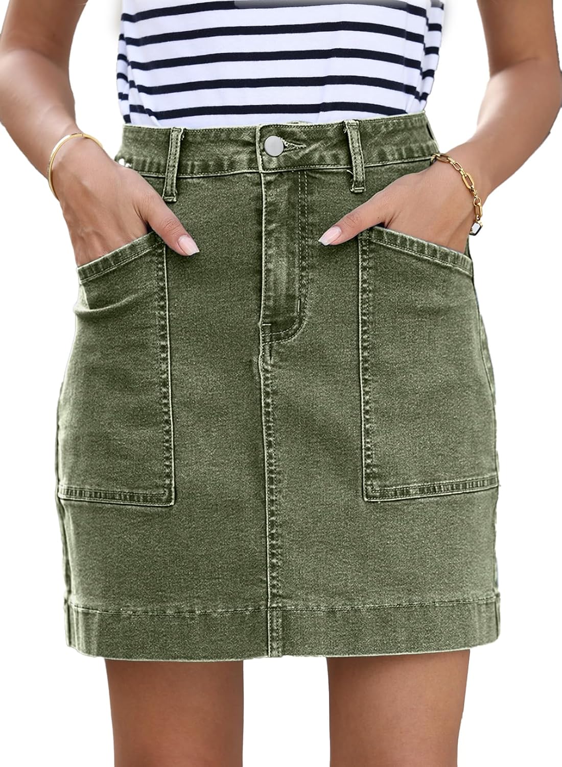Sidefeel Women's High Waisted Jean Skirt with Pockets for Summer