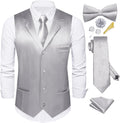 Mens Satin Vest and Tie Set with Pre-tied Bowtie - Formal Wedding