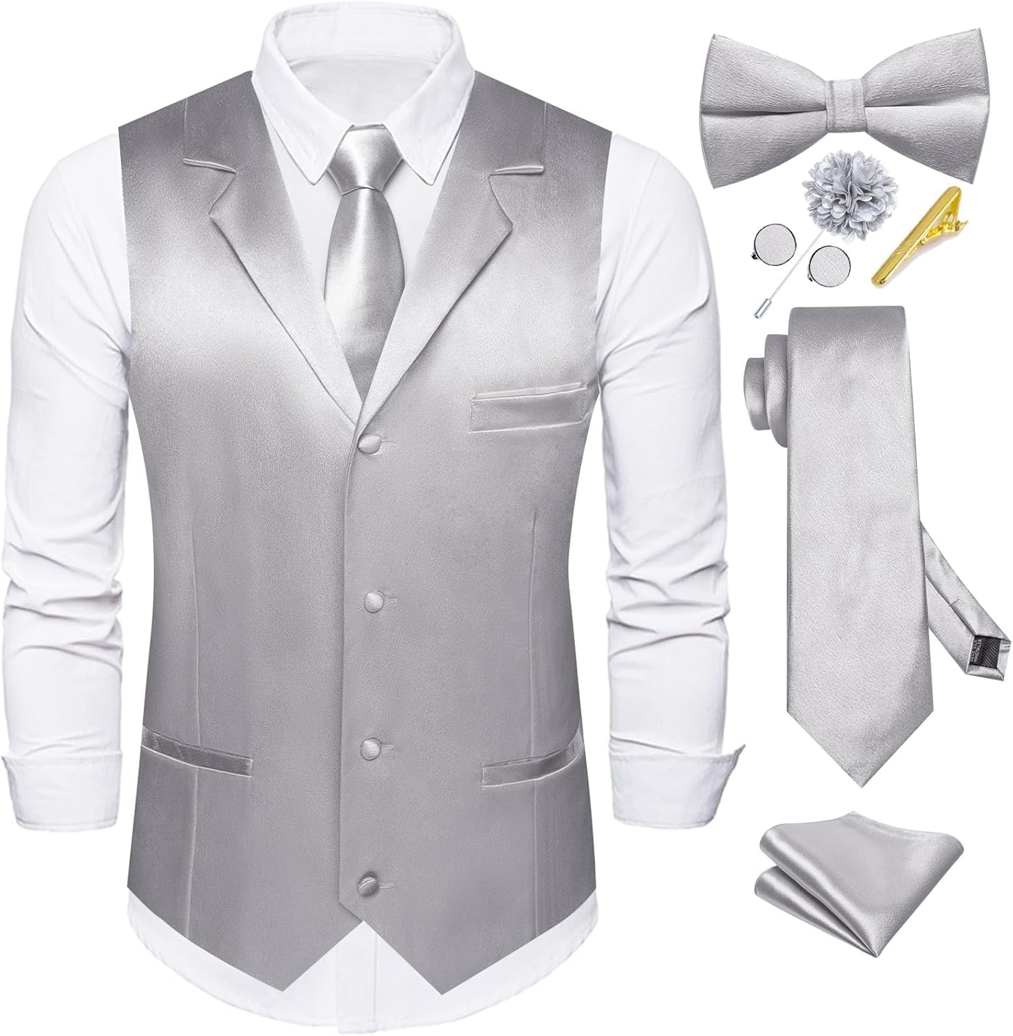 Stylish Dubulle Mens Satin Vest and Tie Set for Formal Events