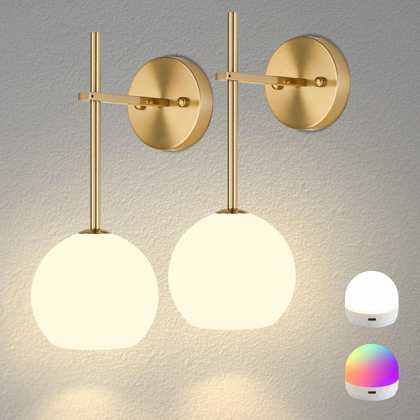 Gold Battery Operated Wall Sconces Set of 2 for Any Room