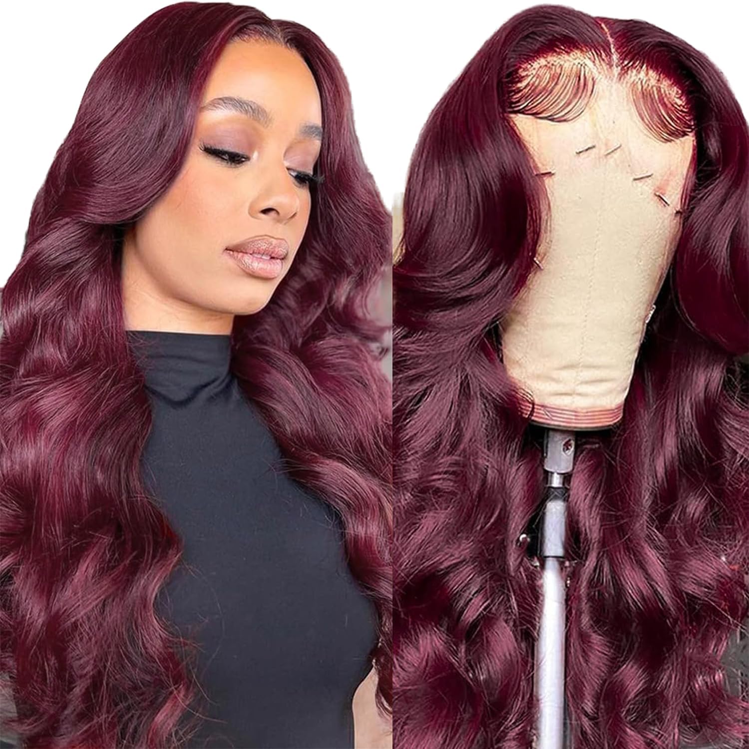 99J Burgundy Lace Front Wigs Human Hair for Women - 26 Inch