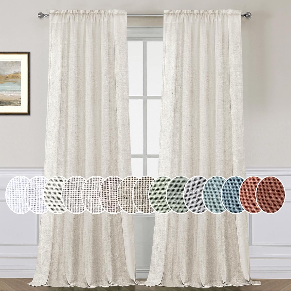 Natural Linen Curtains 108 Inches Long for Living Room Decor