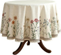 Designer Off White Linen Small Round Tablecloth 55in - Elegant Floral