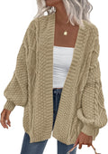 Women's Cable Knit Open Front Chunky Cardigan - Cozy Lantern Sleeve