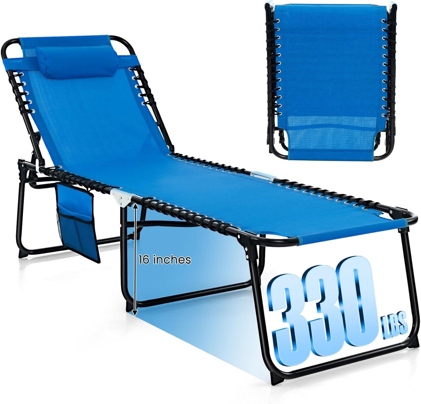 GYMAX Lounge Chairs for Outside - Adjustable Beach Tanning Lounger