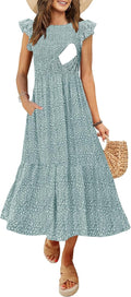 Women's Nursing Dress Flutter Sleeve Smocked Midi with Pockets