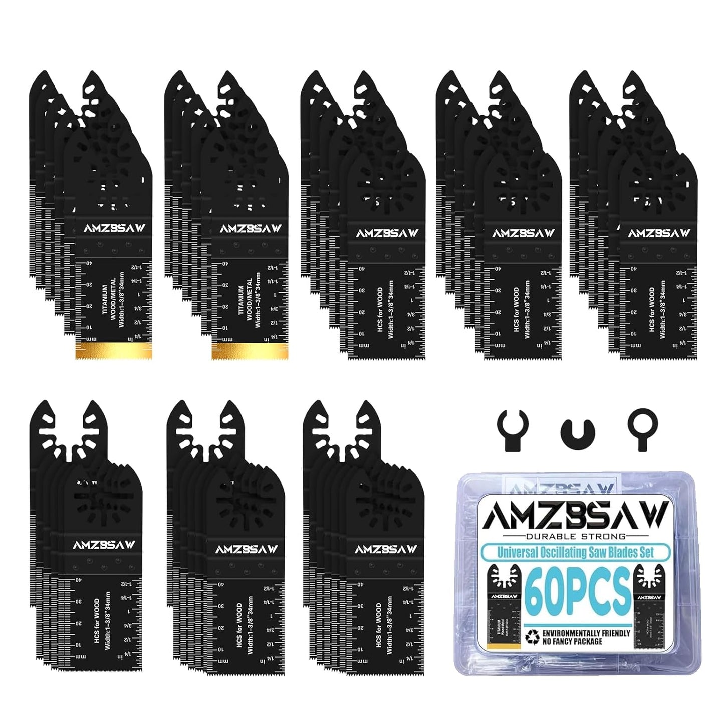 60 PCS Oscillating Tool Blades Set for Wood Metal Plastic Cutting