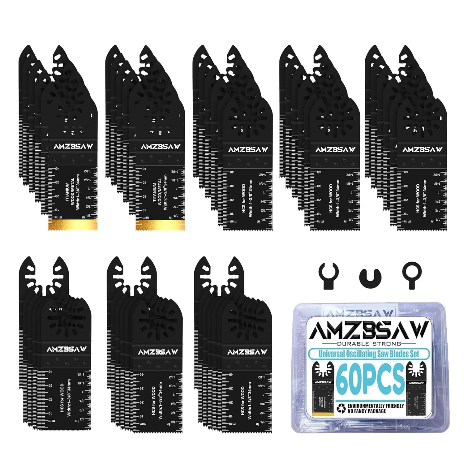 60 PCS Oscillating Tool Blades Set for Wood Metal Plastic Cutting