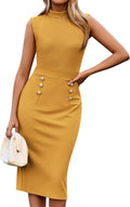 GRACE KARIN Women's Lightweight Mock Neck Business Midi Dress - Sleek