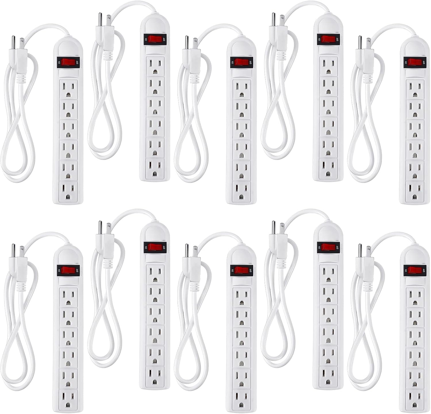 Hoteam 10 Pcs Power Strip Bulk 6 Outlet Surge Protector