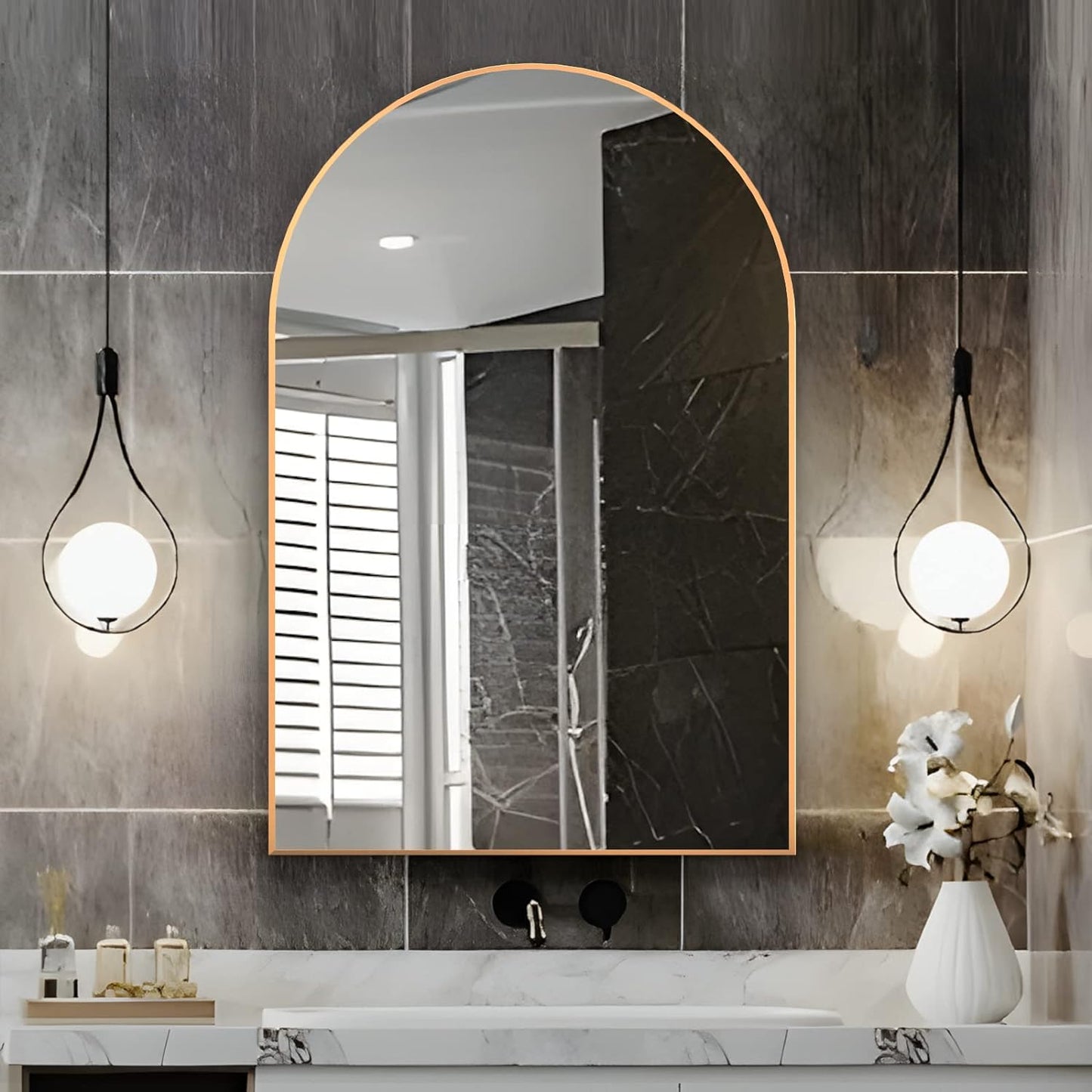 Arched Wall Mirror for Bathroom, 20x30 in Gold Metal Frame
