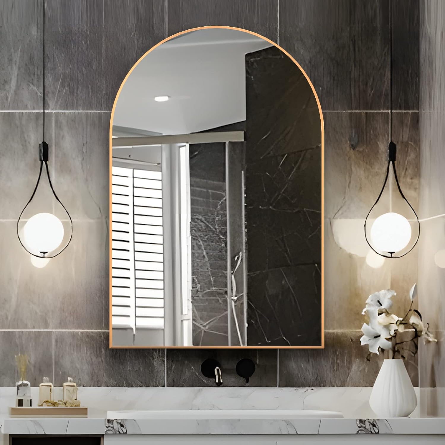 Arched Wall Mirror for Bathroom, 20x30 in Gold Metal Frame
