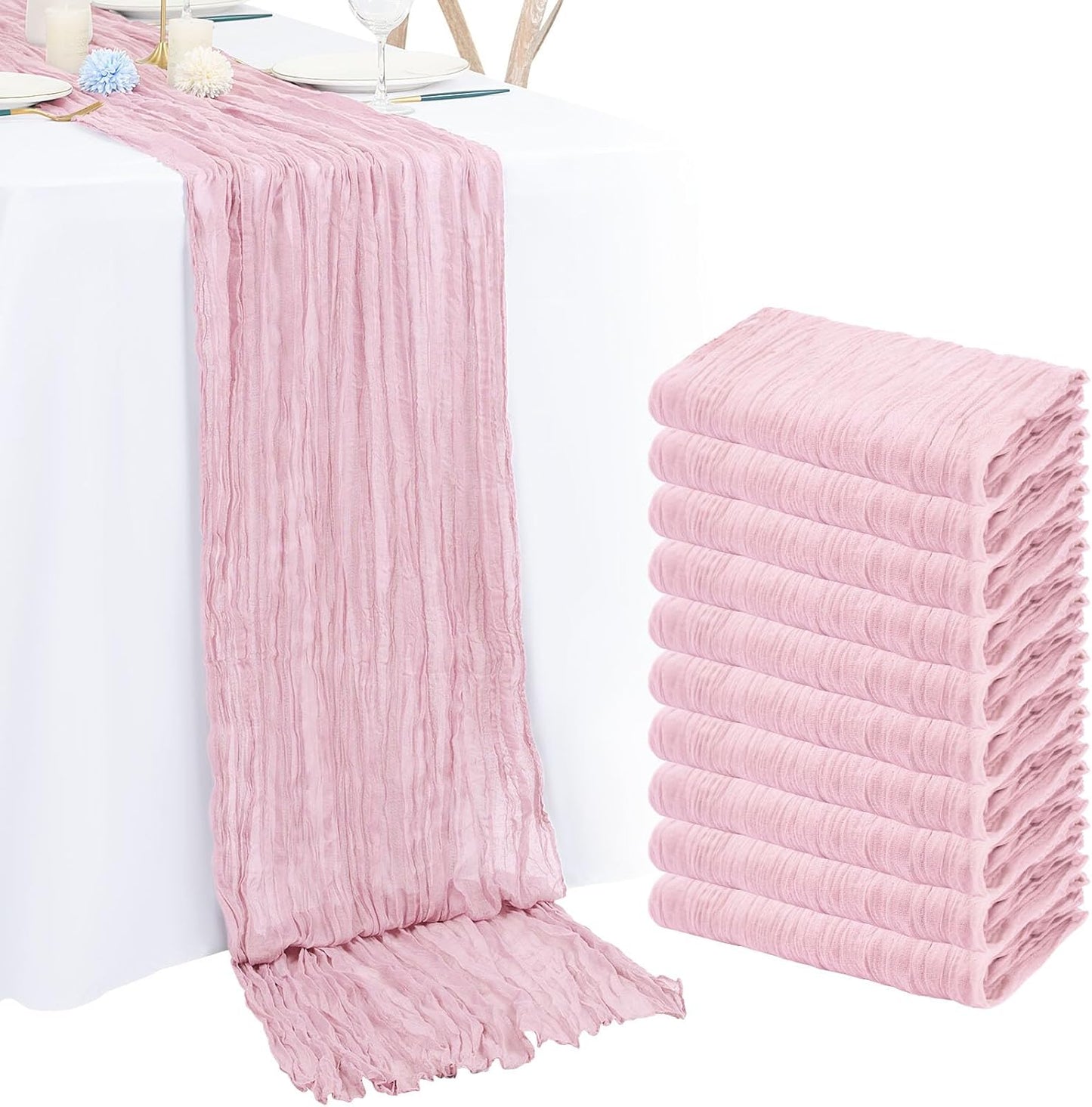 10 Pack Light Pink Cheesecloth Table Runner for Elegant Events