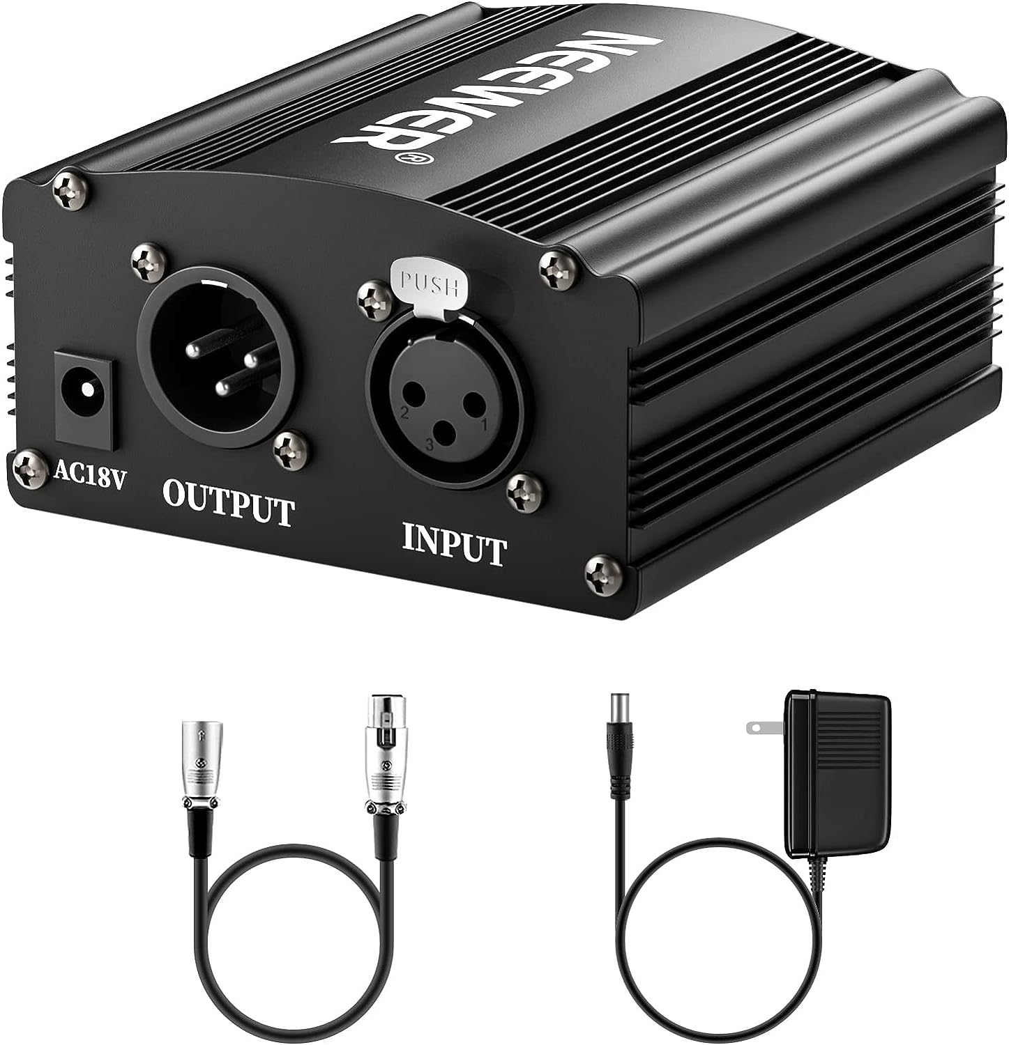 Neewer 48V Phantom Power Supply & Bonus XLR Cable for Studio Recording