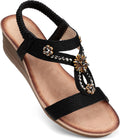 Womens White Rhinestone Wedge Sandals - Low Heel Dressy Comfort