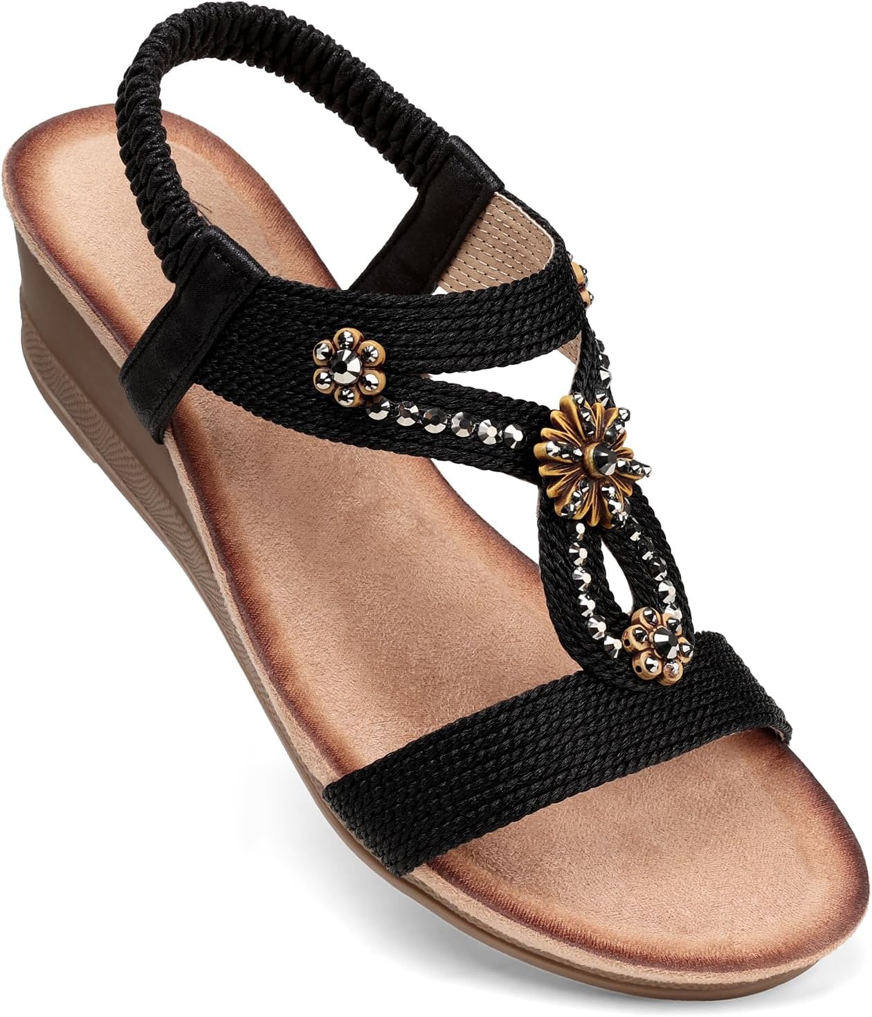 Womens Wedge Sandals with Flower Design for Summer Comfort