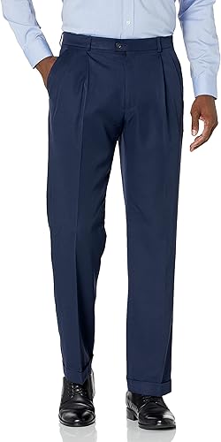 Perry Ellis Men's Classic Fit Elastic Waist Double Pleated Dress Pants