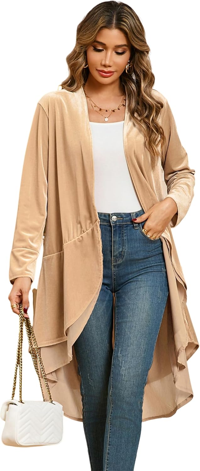Ruffled Asymmetric Long Velvet Blazers Coat for Women