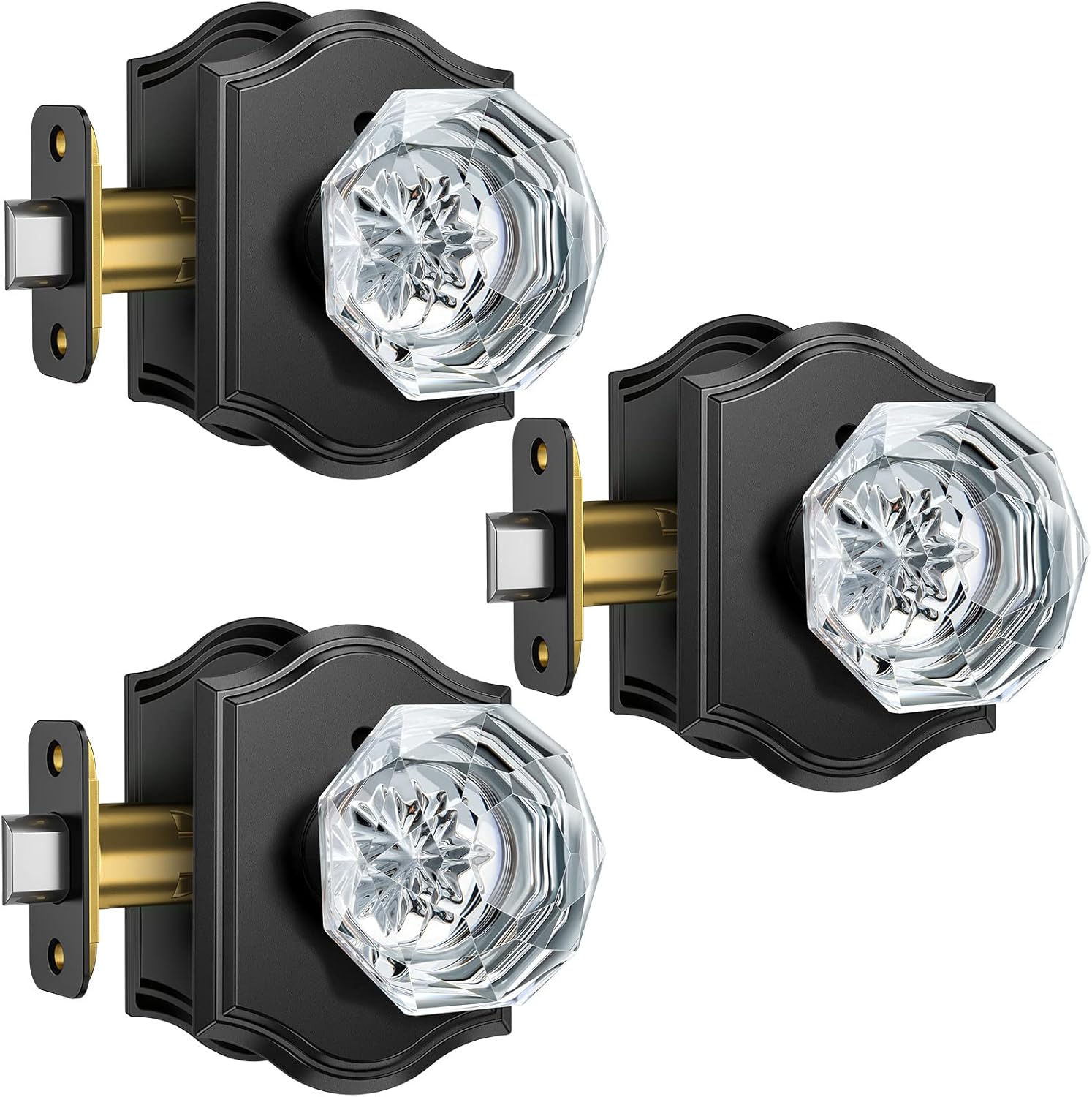 3 Pack Crystal Door Knobs with Lock for Elegant Privacy Use
