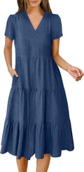 ANRABESS Women's Casual V Neck Midi Dress - Flowy Tiered Boho