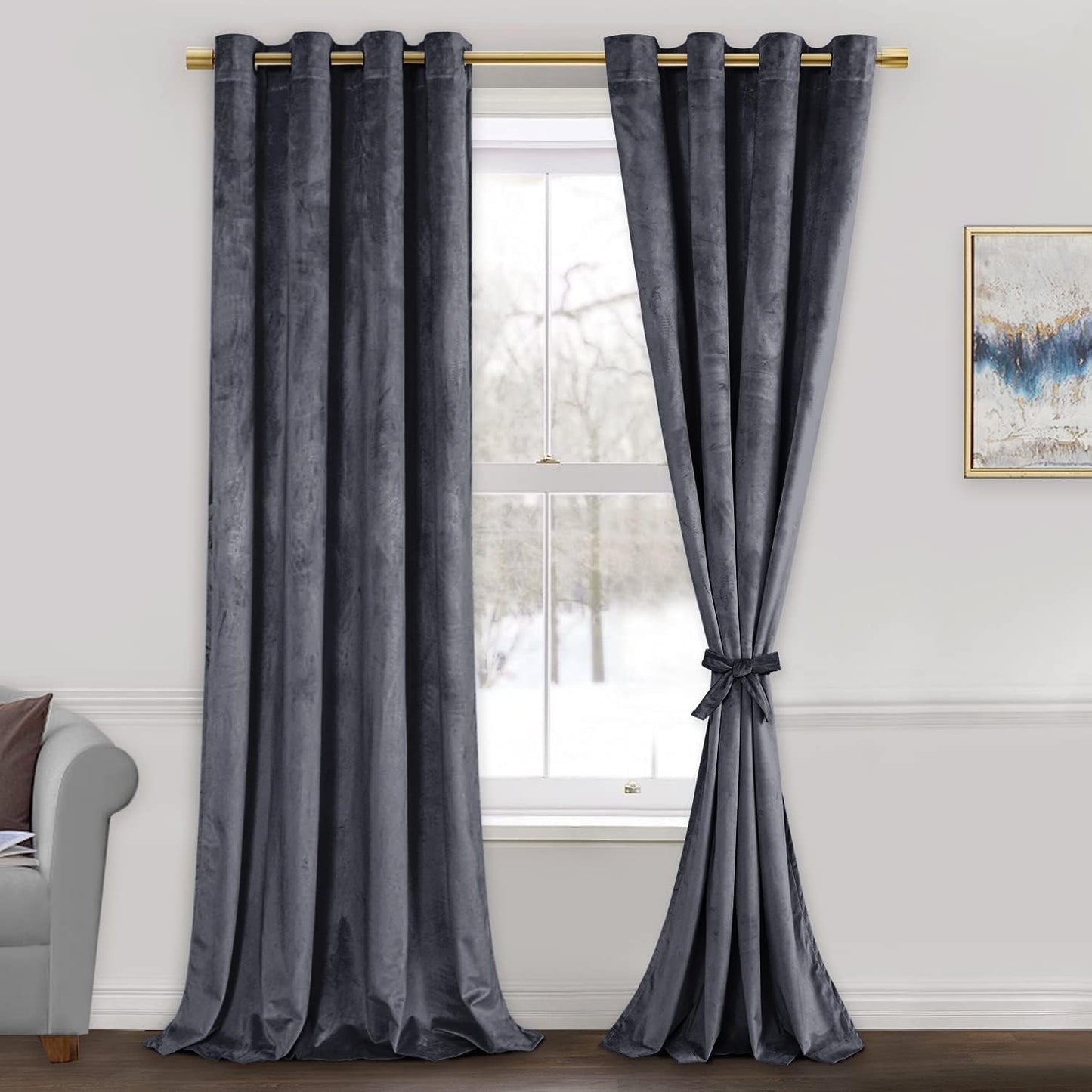 JIUZHEN Dark Grey Velvet Curtains for Living Room and Bedroom