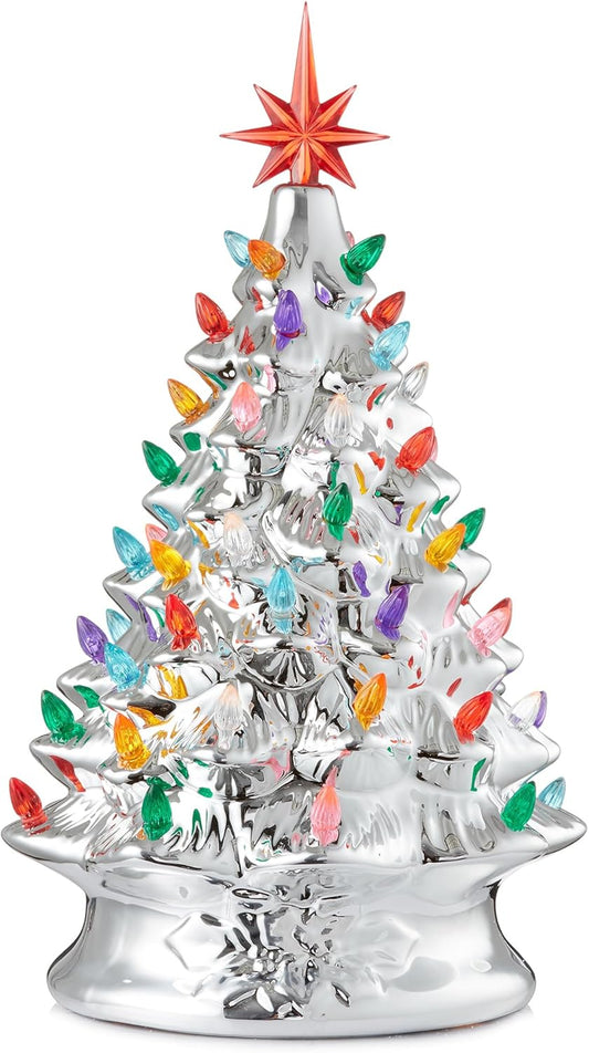 Hand Painted Ceramic Christmas Tree with Multi Color Lights