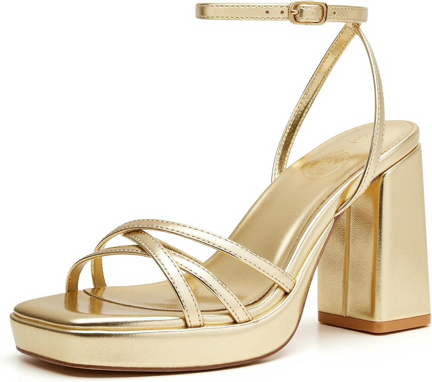 Trary Gold & White Heels - Strappy Block Heels for Women