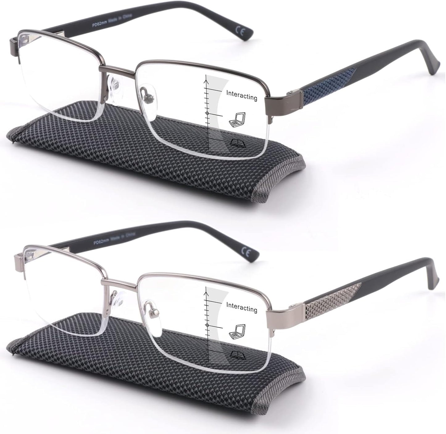 Missfive 2-Pack Multifocus Reading Glasses with Blue Light Blocking