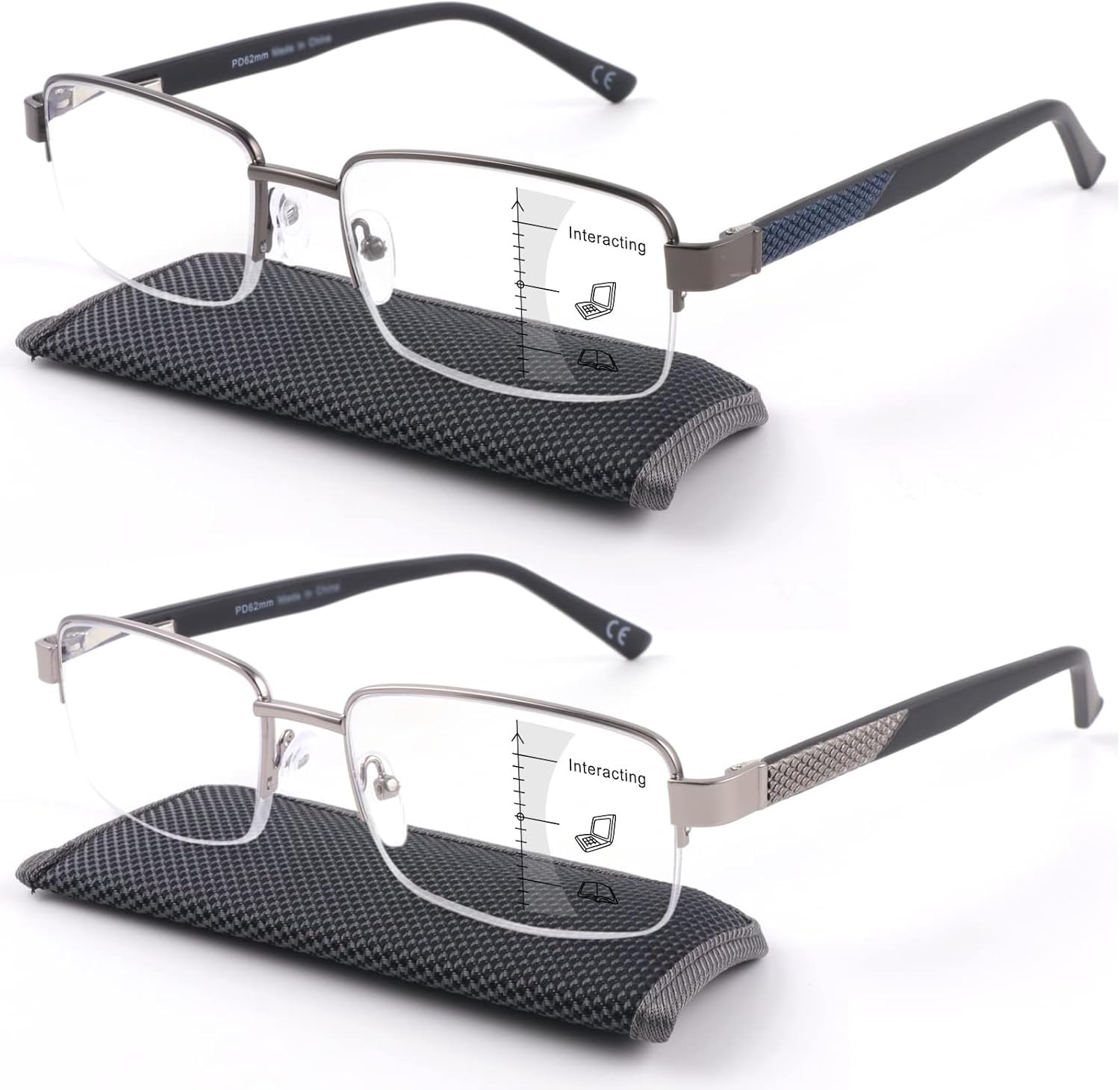 Missfive 2-Pack Multifocus Reading Glasses with Blue Light Blocking