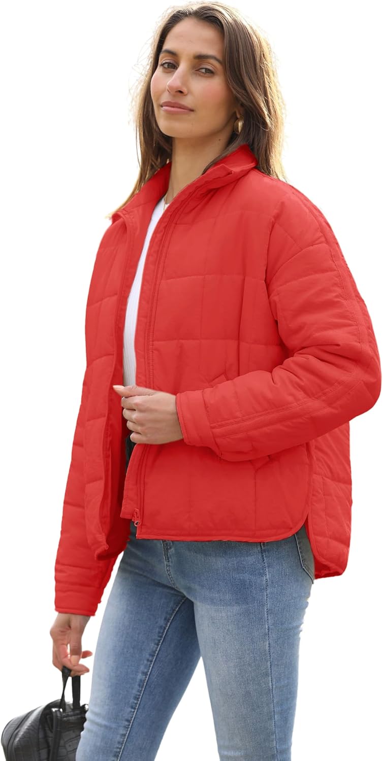 Lightweight Short Zip Up Quilted Puffer Jacket for Women