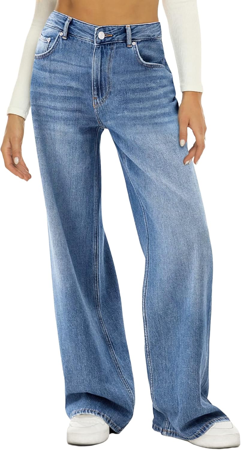 HDLTE Women Wide Leg Jeans High Waist Baggy Jean for Comfort