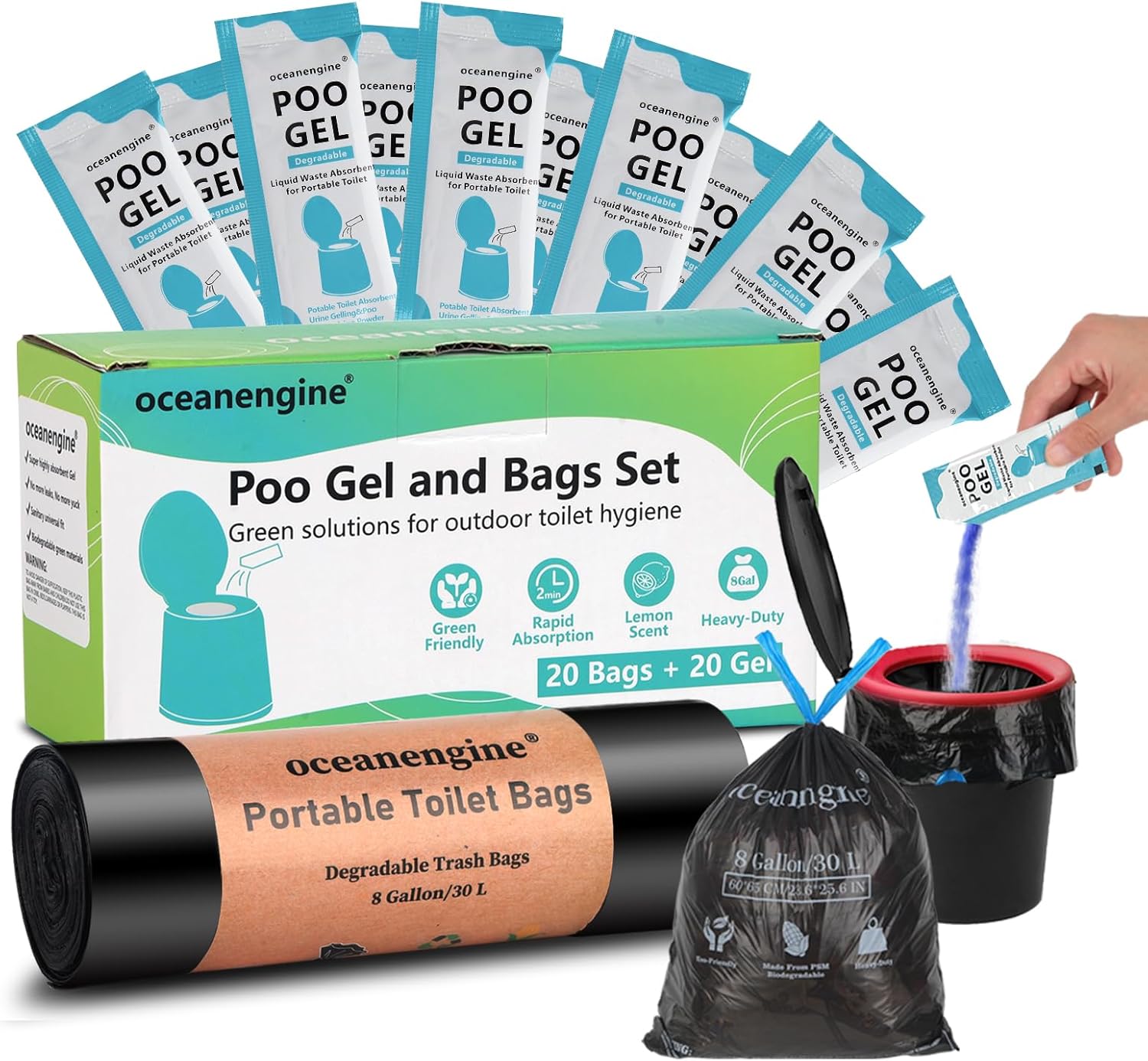 Compostable Gel Toilet Bags Set - Ultimate Portability