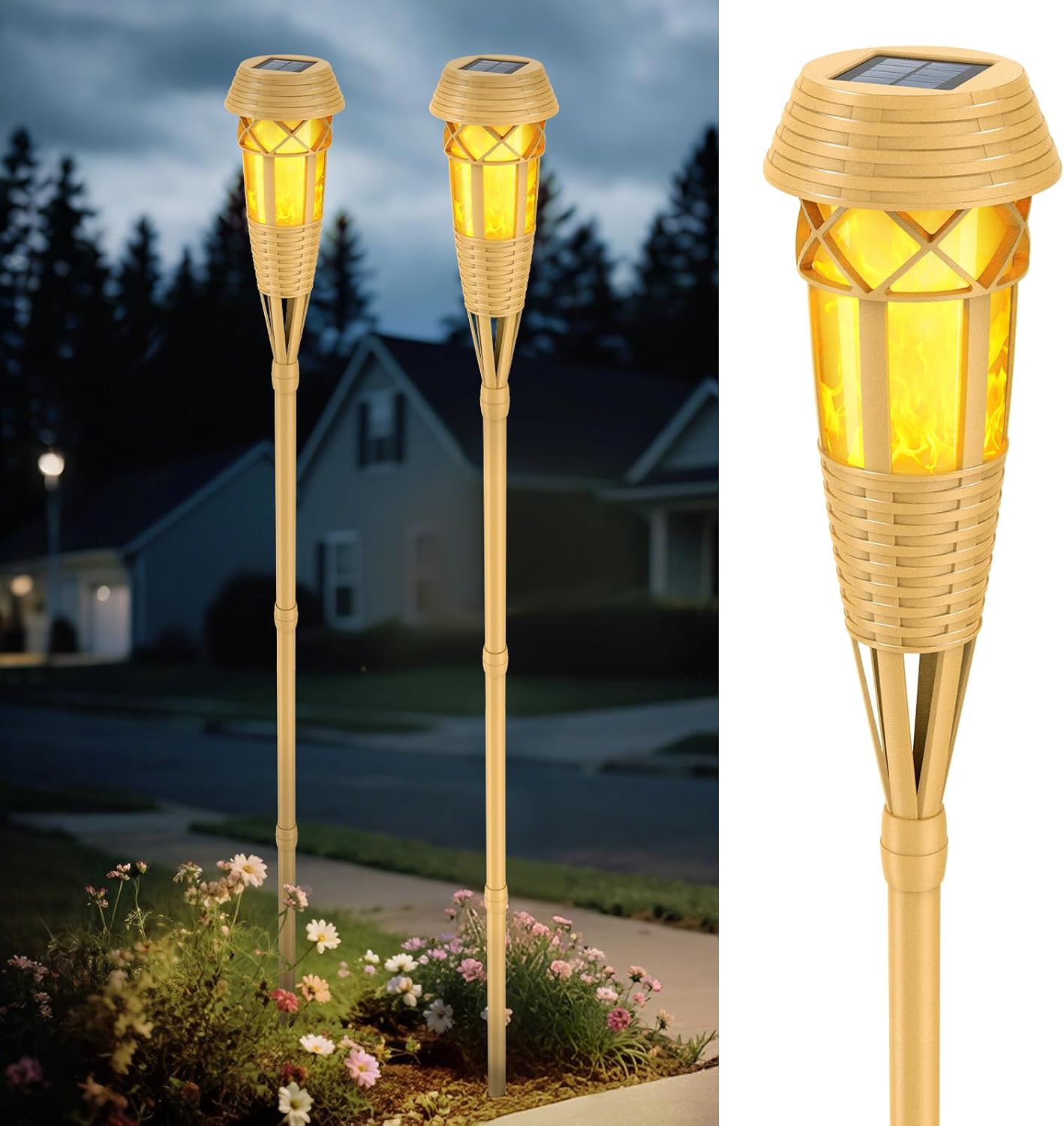 Solar Outdoor Lights with Flickering Flame for Garden Decor